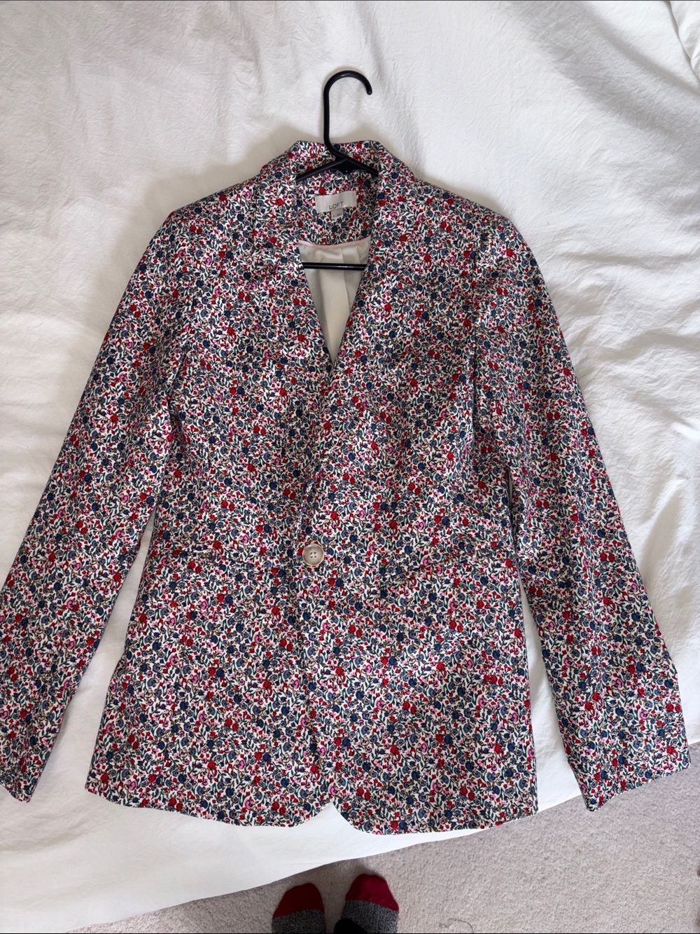 LOFT Floral Single-Button Blazer in Red, Navy & White
